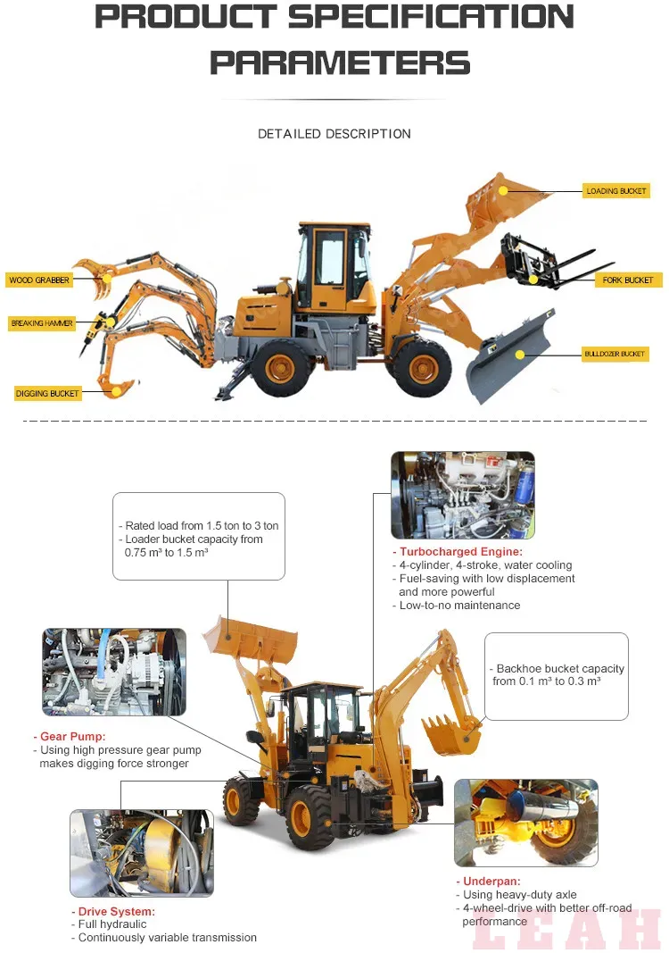 Hydraulic Tractor with Front End Loader and Backhoe for Agriculture Usage
